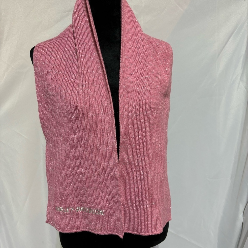 Harley Davidson Logo Knit Scarf Pink Silver Shimmer Threads
